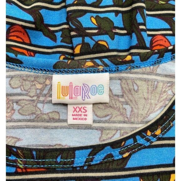 LuLaRoe Carly Blue Floral Stripe High Low  Dress sz XXS - Picture 4 of 5